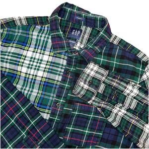 Gap‎ Green Christmas Plaid Cotton Flannel Button Up Long Sleeve Shirt Men's L